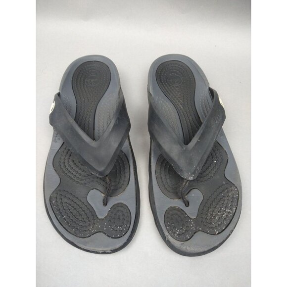 Crocs Mens 10 Black and Gray Flip Flops Women's Size 12 - Picture 1 of 13